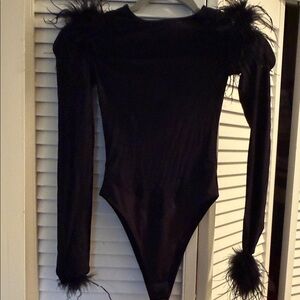 Fashion Nova Black Feathered Bodysuit